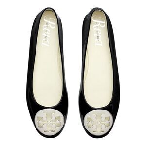 Tory Burch Reva Black Patent Ballet Flats Size 7M Logo Coin Shoes